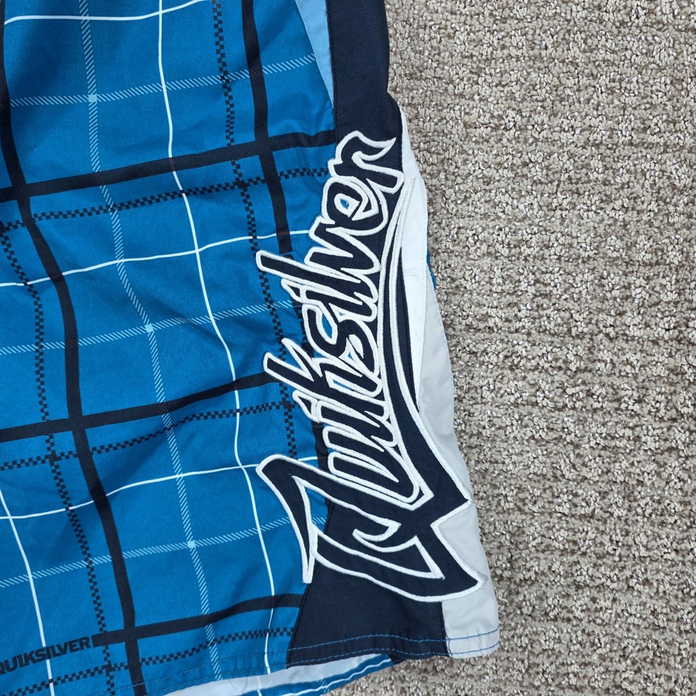 Vintage Quiksilver Mens Blue Plaid Board Shorts Swim Trunks Size 34 Surf - Picture 3 of 11